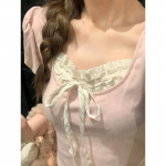 Magus Kawaii pluus Naiste &otilde;htupeo Elegantne Y2K Crop Top Office Lady vabaaja l&uuml;hikeste varrukatega s&auml;rk Korea moe &scaron;ikk S roosa