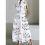 Suvine varrukateta vabaaja s&auml;rkkleit Naiste moodne t&auml;pimustriga V-kaelusega elegantne pikk kleit naiste A-joonega n&ouml;&ouml;biga Suures suuruses kleidid 156 S