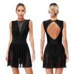Naiste iluuisutamise kost&uuml;&uuml;m L&uuml;&uuml;rilised tantsukleidid S&auml;ravad kividega v&auml;ljal&otilde;ikega seljaosa varrukateta kleit S must