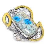 Natural K2 Blue Azurite Gemstone 925 Sterling Silver Two Tone Ring Size 10 q4p07