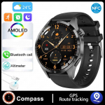 4 nutikella meeste k&auml;ekell 4 Pro AMOLED HD-ekraaniga Bluetooth-k&otilde;ne NFC terviseseire nutikell 2024 uus k&auml;ekell Silicone strap must