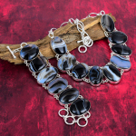 Ribaga ahhaat 925 tahke h&otilde;bedast ehtekomplekt, uhke k&auml;sitsi valmistatud kaelakee ja k&auml;ev&otilde;ru ehete komplekt talle, v&auml;&auml;riskividest ehted Adjustable With 8"-18"