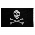 Suur pealuu ja ristluudega piraadilipp Jolly Roger, rippuv kinnitusr&otilde;ngaga 90*150cm