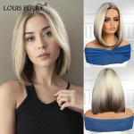LOUIS FERRE 1*4 Pitsi S&uuml;nteetilised Parukad L&uuml;hike Bob Ombre Pealmine Tume Must Segatud Pruuni Juuksega Parukas T&uuml;drukutele Igap&auml;evane Pidu Kuumakindel Igap&auml;evane