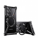 Metallist Z-kujuline 360&deg; p&ouml;&ouml;rleva aluse magnetiline telefoni&uuml;mbris Samsung Galaxy S24 Ultra Plus alumiiniumsulamist &auml;&auml;risteta Magsafe'i jahutuskaas For Samsung S24 Ultra must