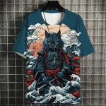 3D samurai tr&uuml;kiga meeste T-s&auml;rk retro &uuml;lisuur l&uuml;hikeste varrukatega meeste t&auml;navamoe meeste riided suvine kiire kuivav pullover-top S