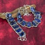 Sodaliidi v&auml;&auml;riskividega ehted, 925 prooviga t&auml;ish&otilde;bedast kaelakee ja k&auml;ev&otilde;ru ehtekomplekt naistele, k&auml;sitsi valmistatud reguleeritav kett, looduslikud ehted Adjustable With 8"-18" sinine