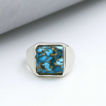 Sinine Vask T&uuml;rkiis V&auml;&auml;riskivi S&otilde;rmus, T&auml;ielikult 925 Sterling H&otilde;be S&otilde;rmus, S&uuml;nnikivi S&otilde;rmus, Aastap&auml;eva S&otilde;rmus, Meeste S&otilde;rmus 12