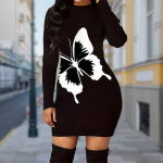 Pikkade varrukatega Leopard 3D Prinditud Kleit Naiste Minikleidid S&uuml;gisene k&otilde;hn veniv peovestid XS must