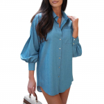 Naiste mood &uuml;hev&auml;rviline lahtiselt pestud teksas&auml;rk pikkade varrukatega L sinine