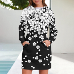 Naiste dressipluus kleit pikkade varrukatega kapuutsiga kleidid armas lillemustriga vabaaja kapuuts taskutega s&uuml;gis ja talv XXL