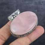 Rose Quartz Gemstone Handmade 925 Sterling Silver Jewelry Pendant 1.77 g0l53