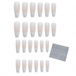 24 tk/komplekt DIY Nail Art Kit Kunstk&uuml;&uuml;ned Kantavad pealesurutavad k&uuml;&uuml;ned liimiga Veekindel geel V&otilde;ltsk&uuml;&uuml;ned T&auml;iskattega lamepea Prantsuse n&auml;pun&auml;ited kunstlikud valge