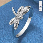 925 Sterling H&otilde;be AAA tsirkoonist Dragonfly Ring Mood Pulmaehted 5#