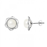 PERLINEA - Lilledega k&otilde;rvar&otilde;ngad - Ehtsad mageveekultuuritud p&auml;rlid 8-9 mm Naturaalne valge - 925 Sterling Silver - Ehted
