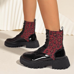 Moodsad punased leopardimustrilised poolsaapad, naiste lakknahast paelad, mootorrattasaapad, naiste lapiga platvormiga saapad Mujer 43 35