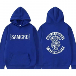 Sons of Anarchy SAMCRO Kahepoolse tr&uuml;kiga t&auml;navar&otilde;ivad, mehed, naised, Harajuku kaubam&auml;rgiga disainitud kapuuts Meeste &uuml;lisuured kapuutsid Pusa XXL sinine