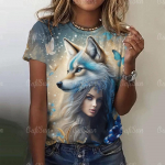 3D Wolf Print Naiste T-s&auml;rgid Suvemood Loomade gooti T-s&auml;rk l&uuml;hikeste varrukatega O-kaelusega Hip Hop Tee Suured naiste riided XL