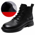 Johnature Retro Briti stiilis ehtsast nahast kingad &uuml;mmarguse ninaga paksu kontsaga veisenahast mitmek&uuml;lgsed naiste l&uuml;hikesed saapad 39 must