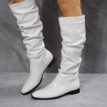 Naiste kingad 2024. aasta kevade p&otilde;lvega k&otilde;rged saapad punased mustad valged k&otilde;rged saapad, naiste plisseeritud madala kontsaga vabaaja nahast naiste pikad kingad 41 valge