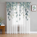 Kevadine vesiv&auml;rviline taim Eukaliptuse lehed L&auml;bipaistvad kardinad elutoa kaunistamiseks Aknakardin K&ouml;&ouml;gi t&uuml;ll voile kardinad W135 x H115cm x1&Rod Pocket white