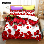 Punase roosi tekikott Flower 3D Passionate Rose Romantiline voodipesukomplekt naisele Double Queen King Size pol&uuml;estrist tekikott EU single(135x200cm)