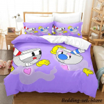 M&auml;ngu Cuphead Mugman Voodipesukomplekt Multikas Anime kolmeosaline komplekt T&auml;iskasvanu Laps Magamistuba Tekikoti komplektid 3D Kawaii kaheinimesevoodi 70x133cm 2pcs