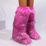 Naiste Talvised Reieni Ulatuvad Kohevad Saapad Daamide Karvased Kunstliku Rebasekarusnahast Pikad Soojad Kingad T&uuml;drukute Pl&uuml;&uuml;sist P&otilde;lvini Ulatuvad Karusnahast Saapad 43 roosa punane v&auml;rv
