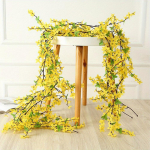 2 tk siidist kevadkollased lilled kunstlilled viinapuu kunstjasmiinviinapuud v&otilde;ltslilleviinapuu rippuv luuderohi seina pulmakaare kodukaunistamiseks kollane