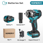 YOFIDRA 1200N.m Harjadeta Elektriline L&ouml;&ouml;kmutrikeeraja 1/2'' Juhtmeta Kruvikeeraja Autoremont 5 K&auml;iku Elektrit&ouml;&ouml;riist Makita 18V Akule 1 Battery-EU