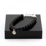 Pierres et Min&eacute;raux. Bracelet Pierre de lune d'Inde + Perles Onyx noir mat 8 mm. Fabriqu&eacute; en France.