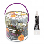 Seau 16 emporte-pi&egrave;ces &agrave; p&acirc;tisserie Halloween + stylo alimentaire noir