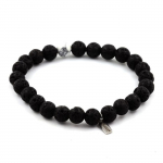 Pierres et Min&eacute;raux. Bracelet Perles Lave + Howlite 8 mm. Fabriqu&eacute; en France.