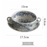 Retro prantsuse stiilis kohvitassid Kodumajapidamiste p&auml;rastl&otilde;unatee magustoidujogurtitops ja taldrikukomplekt Peen lilleline keraamiline kauss lauan&otilde;ud 350ml