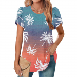 Naiste vabaaja &uuml;mara kaelusega l&uuml;hikeste varrukatega rinnapleetsidega laienevate varrukatega lilleline topp L sinine