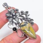Natural Bumble Bee Jasper, Onyx 925 Sterling Silver Jewelry Pendant 3.15 z5l04