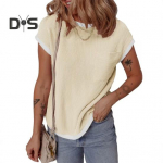 Naiste T-s&auml;rk &Uuml;mara kaelusega L&uuml;hikeste varrukatega Taskukaunistusega T-s&auml;rk V&auml;rviplokk Vaba l&otilde;ikega T-s&auml;rk Vabaaja riietus L valge