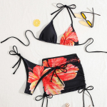 Naiste ujumisriided tr&uuml;kiga halterkaelusega seotavad v&otilde;rkpaelaga kolmeosalised bikiinid rannar&otilde;ivad ujumiskost&uuml;&uuml;mid L must