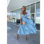 VEZFAA Naiste mood suvine kevadine &uuml;hev&auml;rviline prinditud varrukateta traksid K&otilde;rge v&ouml;&ouml;kohaga vabaajakleidid M helesinine v&auml;rv