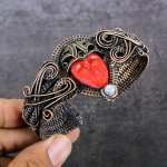 Cameo, Moonstone Handmade Copper Wire Wrap Cuff Bangle Adjustable e3c07