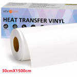 HTVRONT 12 X50ft/30x1500cm PU Soojus&uuml;lekandev vin&uuml;&uuml;lrull T-s&auml;rgi kuumpressi vin&uuml;&uuml;lk&auml;sit&ouml;&ouml;ks Triikimiseks DIY HTV Kile Prinditav R&otilde;ivad 12inX50ft(30X1500cm valge
