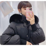 Talvine Korea stiilis uus lahtine puuvillane mantel naiste l&uuml;hikesele, v&auml;ikesele ja suurele karvakraega puuvillane mantel paksu mantliga S