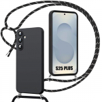 Coque pour Samsung Galaxy S25 Plus (S25+) Protection Silicone Souple Antichoc avec Cordon Noir