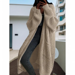 Naiste taskud Kampsun Kardigan Kinnitatud jakk Heegeldatud Lahtine Pikk Talv Maxi Soe Kampsun Mantel Kardiganid S khaki