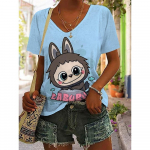 Naiste Labubu l&uuml;hikeste varrukatega puuvillane T-s&auml;rk, 2025 suvine trendibr&auml;nd, poolpikkade varrukatega, Ins stiil, k&otilde;igega sobiv t&auml;navamood XXXL