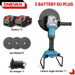 ONEVAN 180MM harjadeta elektriline nurklihvmasin muutuva kiirusega M14 l&otilde;ikemasin puidut&ouml;&ouml;tlemist&ouml;&ouml;riist Makita 18v aku tihvti jaoks 2xBattery-EU Plug