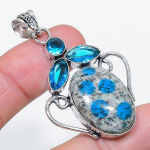 Natural K2 Blue Azurite, Topaz 925 Sterling Silver Jewelry Pendant 2.17 o1z60