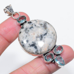 Natural K2 Blue Azurite, Topaz 925 Sterling Silver Jewelry Pendant 2.84 n2i52