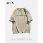 Suvemood Heavyweight Retro Meeste Inglise Kirjad 100% Puuvillane Prinditud &Uuml;markaelus Kvaliteetne Casual Fitness Street T-s&auml;rk M beež