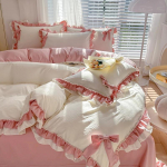 Korea printsessistiilis voodipesukomplekt t&uuml;drukutele, s&uuml;da, &uuml;hev&auml;rviline, kahekordne voodilina, pestud puuvill, volangidega voodikate, voodiseelik, tekikomplekt Flat Bed Sheet&1.5m Bed(4pcs)